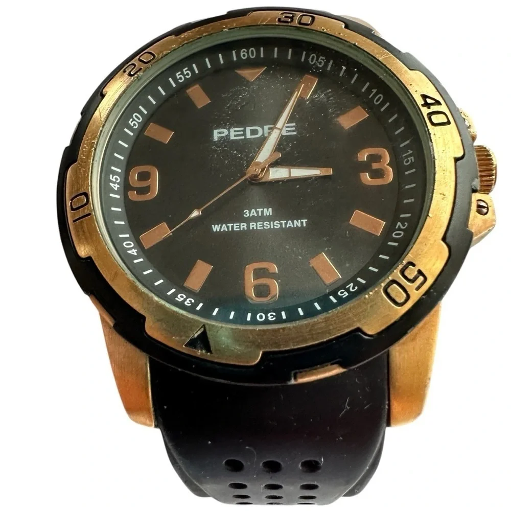 Pedre Men's Black and Gold Classic Large Face Watch